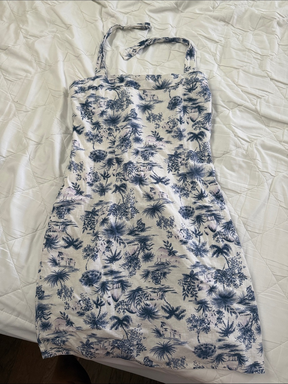 Abercrombie & Fitch White Halter Mini Dress with Blue Floral Print